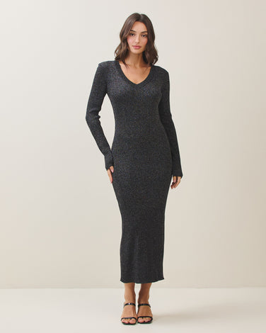 Metallic ribbed knit maxi dress