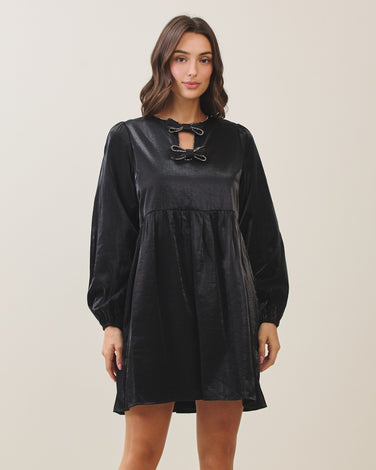 Rhinestone bow taffeta mini dress