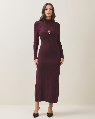 Gold metal ring rib-knit dress
