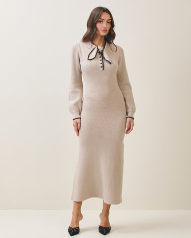Whipstitch bow knit dress