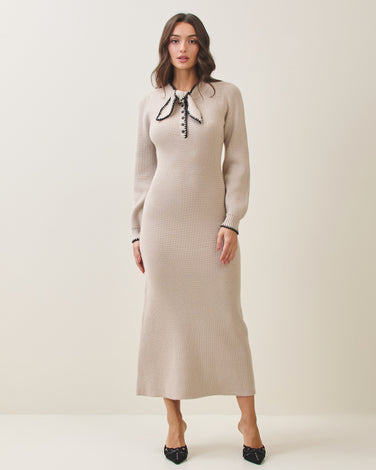 Whipstitch bow knit dress