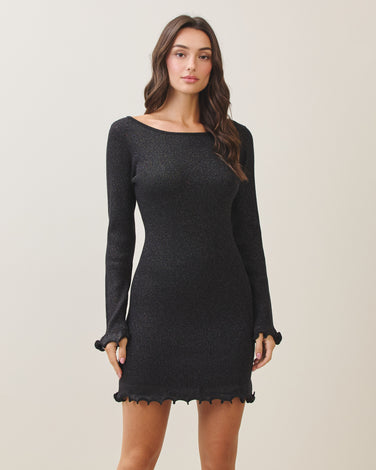 Metallic lettuce edge knit dress