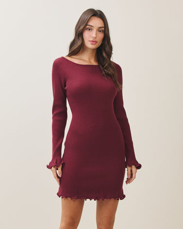 Metallic lettuce edge knit dress