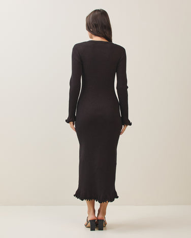 Metallic lettuce edge knit dress