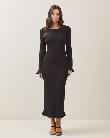 Metallic lettuce edge knit dress