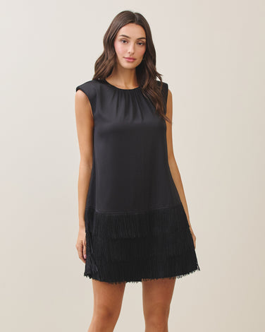 Satin fringe mini dress