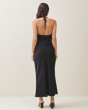 Cowl halter satin dress