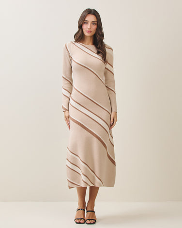 Diagonal striped maxi dress