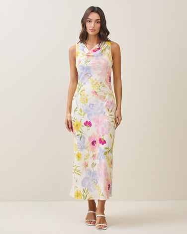 Floral cowl neck maxi dress