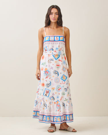 Spring table belted cami maxi dress
