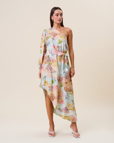 Tropical asymmetric midi dress