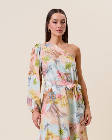 Tropical asymmetric midi dress