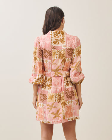 Tropical belted mini shirt dress