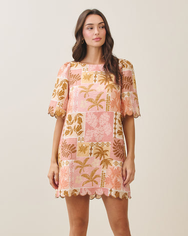 Tropical scalloped mini dress