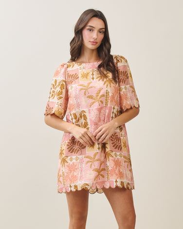 Tropical scalloped mini dress