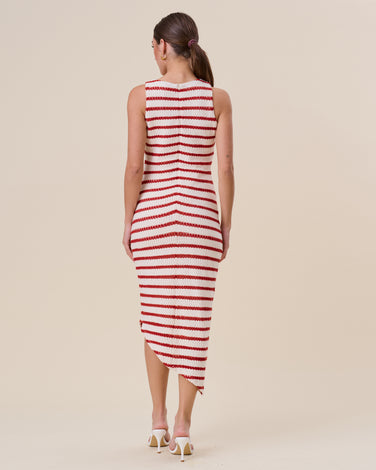 NO PRICE Asymmetric striped crochet midi dress