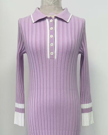 Colorblock polo rib-knit mixi dress