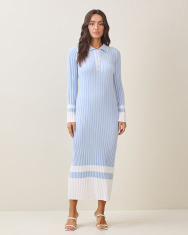 Colorblock polo rib-knit maxi dress