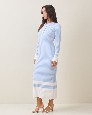 Colorblock polo rib-knit maxi dress