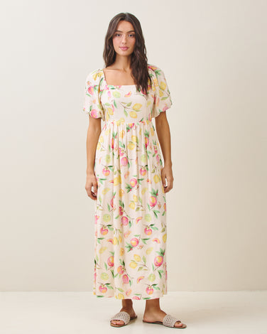 Fruit puff sleeve maxi dress