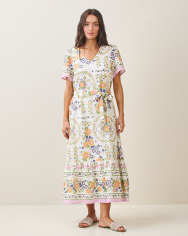 Floral tie waist maxi dress