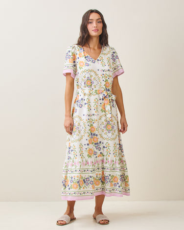 Floral tie waist maxi dress