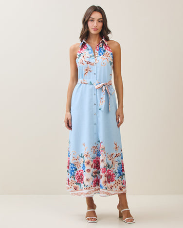 Floral button sleeveless maxi dress