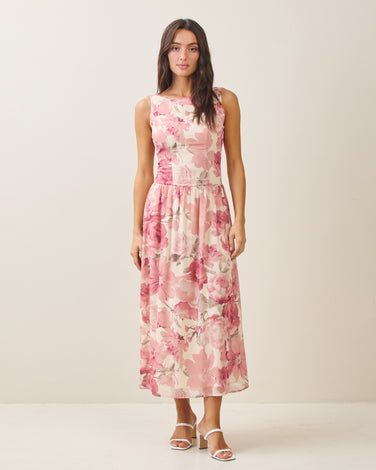 Floral open back maxi dress