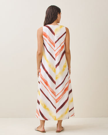 Diagonal-stripe sleeveless maxi dress