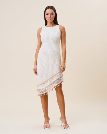 Embellished asymmetric midi dress