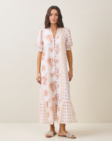 Floral puff sleeve ruffle maxi dress