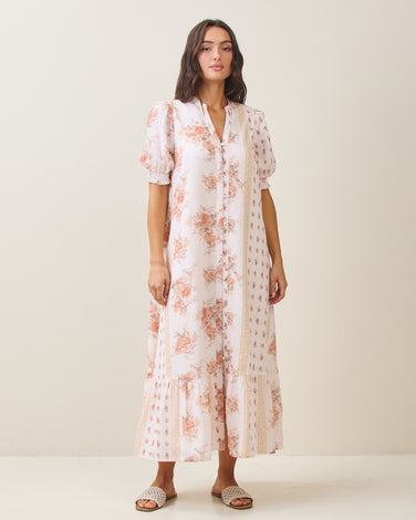 Floral puff sleeve ruffle maxi dress