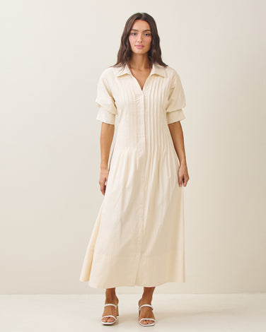 Short sleeve pinktuck shirt dress