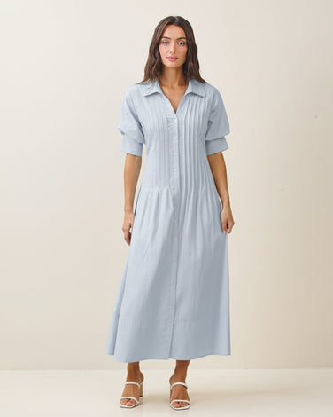 Short sleeve pinktuck shirt dress