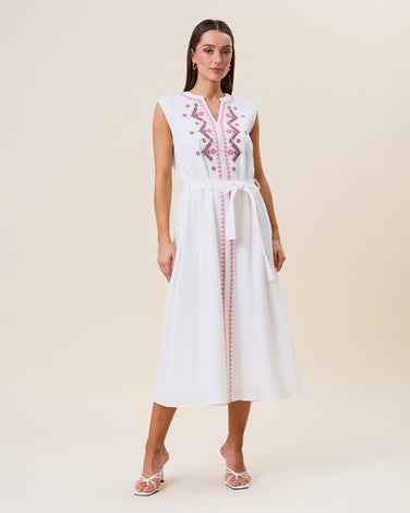 Embroidered tie-waist maxi dress