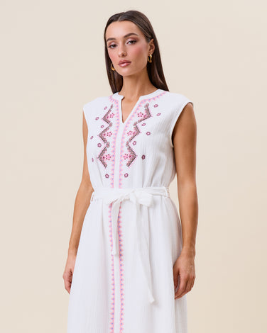 Embroidered tie-waist maxi dress
