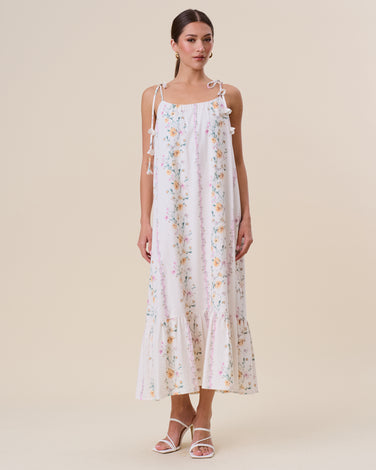 Floral tie shoulder maxi dress