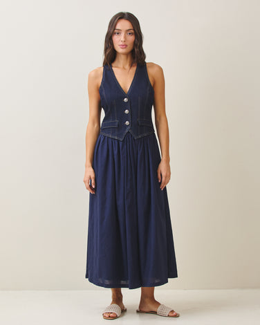 Denim vest long dress