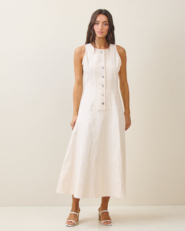 Stretch-cotton twill button midi dress