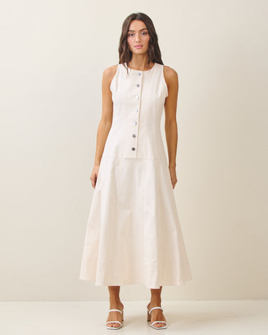 Stretch-cotton twill button midi dress