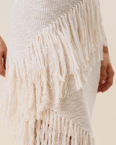 Asymmetric fringe midi dress