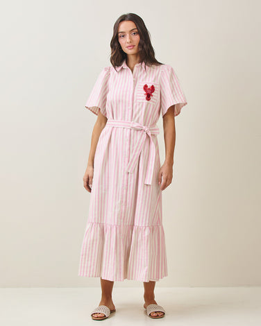 Beaded lobster tie-waist shirt dress