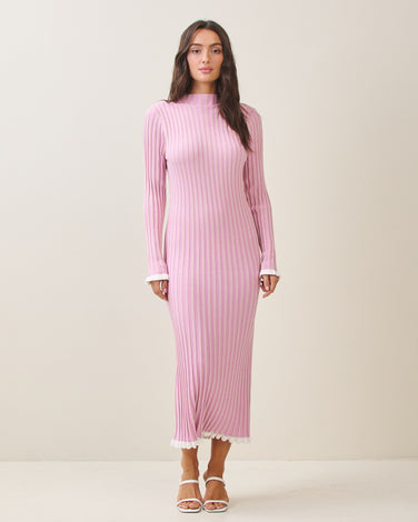 Two tone v-neck rib-knit maxi dress