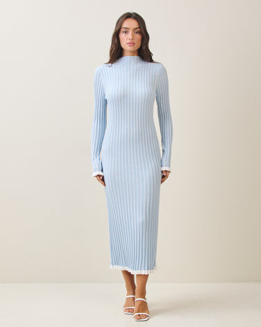 Two tone v-neck rib-knit maxi dress