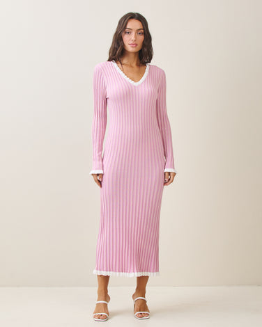 Two tone v-neck rib-knit maxi dress