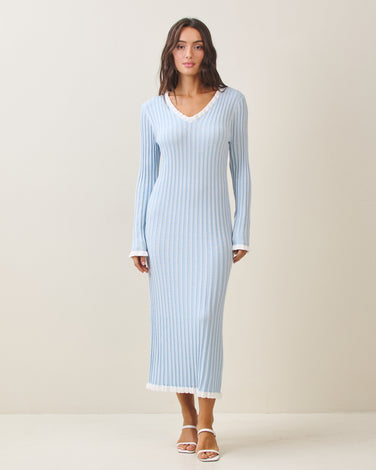 Two tone v-neck rib-knit maxi dress
