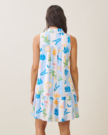 Summer print sleeveless collared mini dress