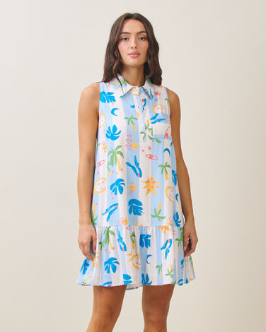 Summer print sleeveless collared mini dress