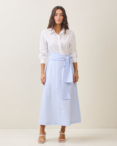 Two-tone maxi tie-waist shirtdress