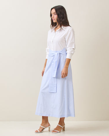 Two-tone maxi tie-waist shirtdress